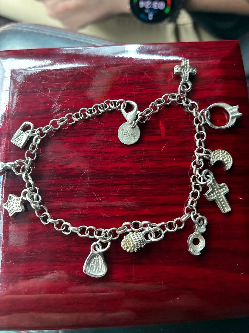 Sterling Silver Charm Bracelet with Assorted Charms - Silver